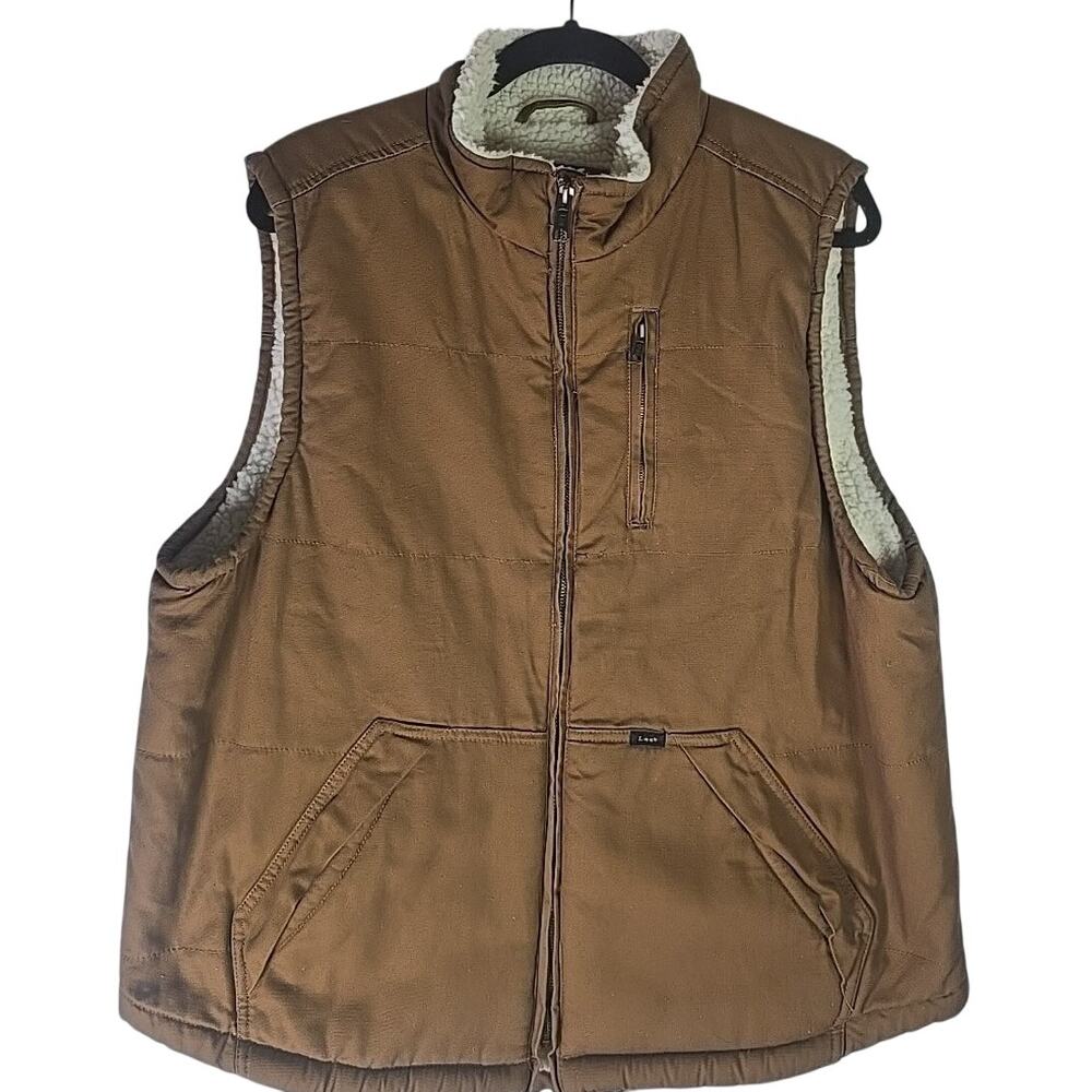 Lee Sherpa Lined Workwear Vest Brown Cotton Duck Canvas Mens Large